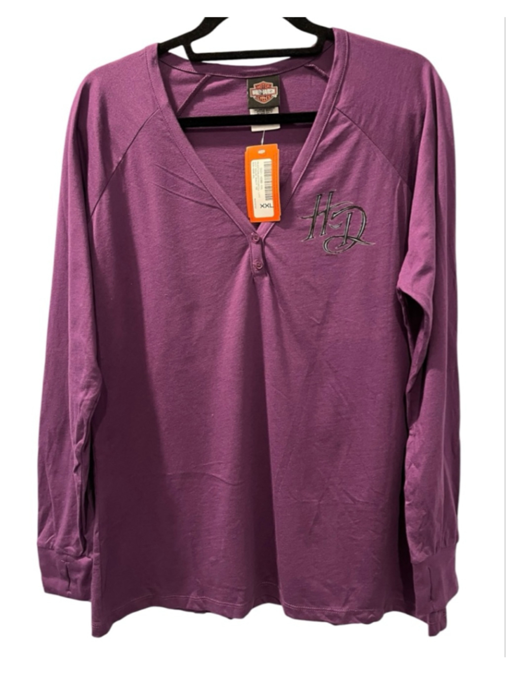 Harley Davidson NWT Y2K Majesty Instill Life Henley Purple Shirt Size 2XL Raglan - Picture 1 of 8
